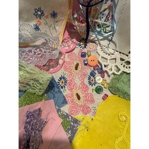 Slow Stitch Vintage Embroidered Linens Lace Button Junk Journal Kit vintage